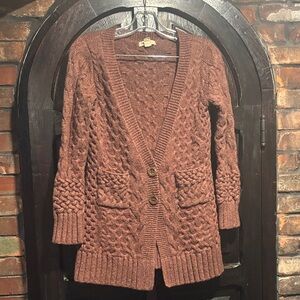 Women's Brown Cable Knit Cardigan Sweater